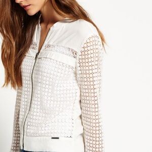 Super dry White Lace Zip-Front Women's Jacket